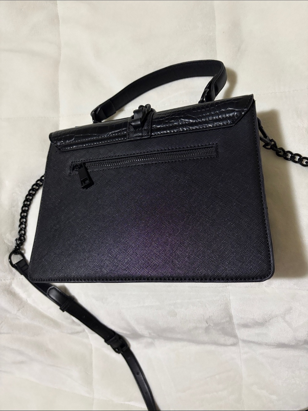 ALDO Black Croc-Embossed Top Handle Satchel with Chain Strap - Picture 2 of 11